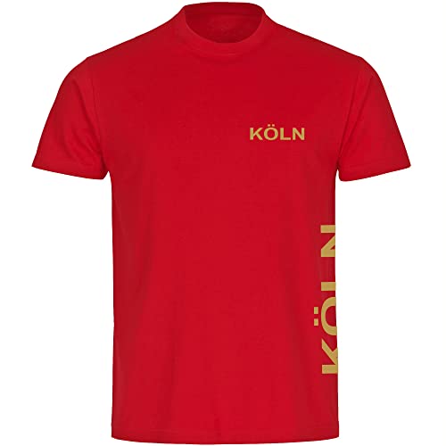 VIMAVERTRIEB® Herren T-Shirt Köln - Brust & Seite - Druck: weiß - Männer Shirt Fußball Fanartikel Fanshop - Größe: XXL rot von VIMAVERTRIEB