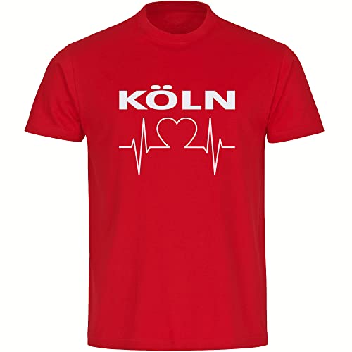 VIMAVERTRIEB® Herren T-Shirt Köln - Herzschlag - Druck: weiß - Männer Shirt Fußball Fanartikel Fanshop - Größe: XL rot von VIMAVERTRIEB