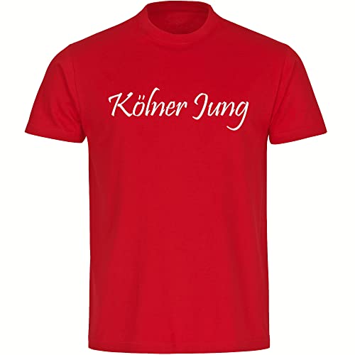 VIMAVERTRIEB® Herren T-Shirt Köln - Kölner Jung - Druck: weiß - Männer Shirt Fußball Fanartikel Fanshop - Größe: L rot von VIMAVERTRIEB