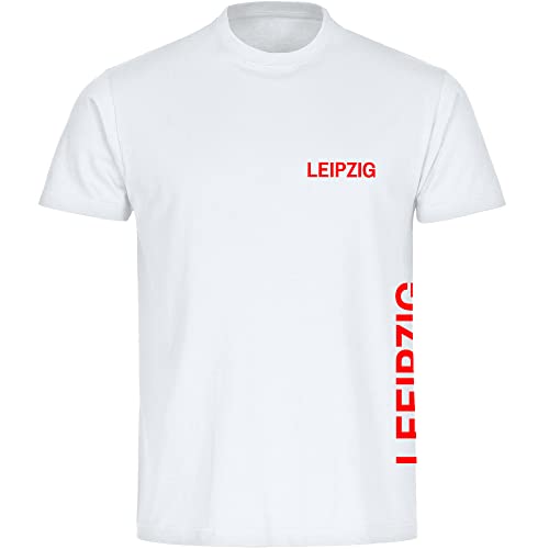 VIMAVERTRIEB® Herren T-Shirt Leipzig - Brust & Seite - Druck: rot - Männer Shirt Fußball Fanartikel Fanshop - Größe: XL weiß von VIMAVERTRIEB