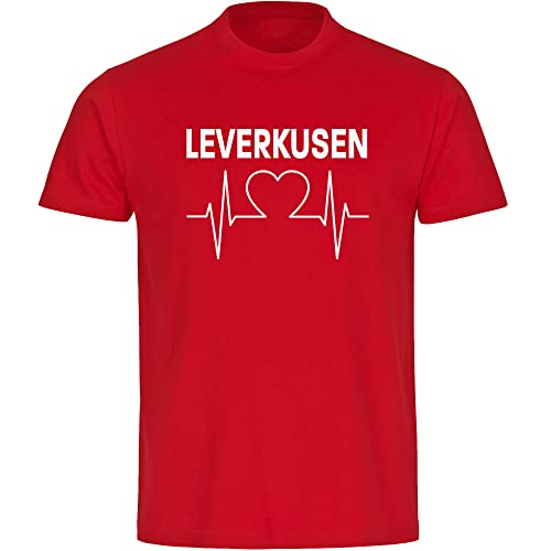 VIMAVERTRIEB® Herren T-Shirt - Leverkusen - Herzschlag - Druck weiß - Love Männer Fanartikel - Größe 3XL rot von VIMAVERTRIEB