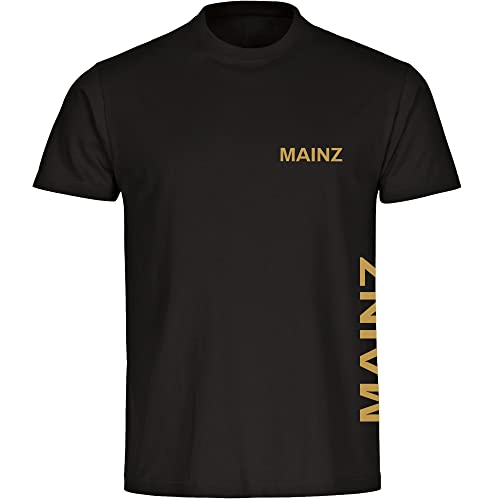 VIMAVERTRIEB® Herren T-Shirt Mainz - Brust & Seite - Druck: Gold metallik - Männer Shirt Fußball Fanartikel Fanshop - Größe: L schwarz von VIMAVERTRIEB