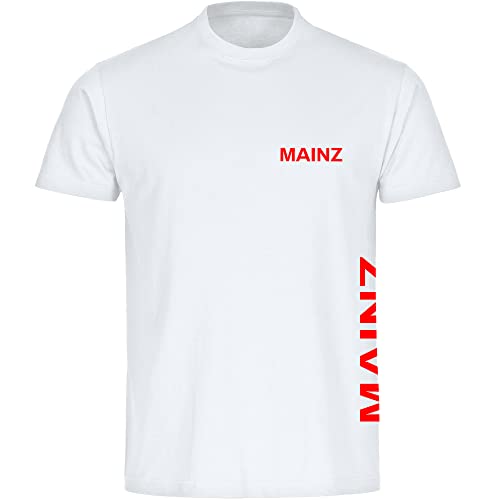 VIMAVERTRIEB® Herren T-Shirt Mainz - Brust & Seite - Druck: rot - Männer Shirt Fußball Fanartikel Fanshop - Größe: L weiß von VIMAVERTRIEB