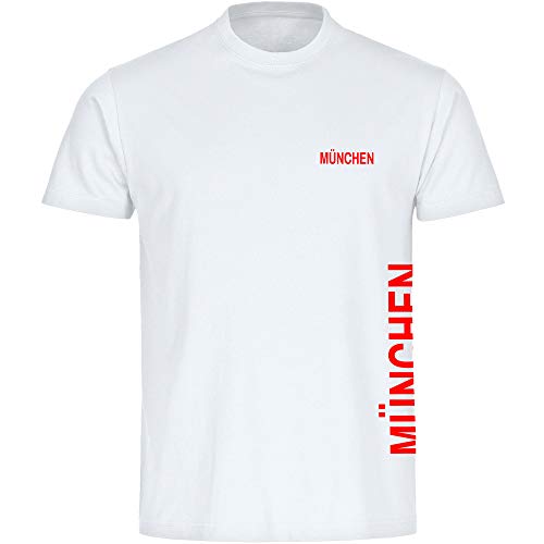 VIMAVERTRIEB® Herren T-Shirt München - Brust & Seite - Druck: rot - Männer Shirt Fußball Fanartikel Fanshop - Größe: 4XL weiß von VIMAVERTRIEB