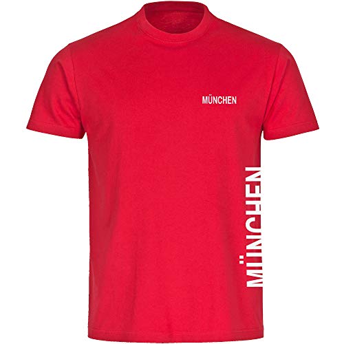 VIMAVERTRIEB® Herren T-Shirt München - Brust & Seite - Druck: weiß - Männer Shirt Fußball Fanartikel Fanshop - Größe: M rot von VIMAVERTRIEB