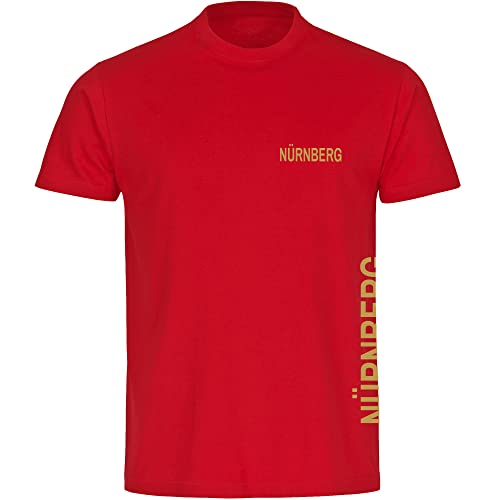 VIMAVERTRIEB® Herren T-Shirt Nürnberg - Brust & Seite - Druck: Gold metallik - Männer Shirt Fußball Fanartikel Fanshop - Größe: L rot von VIMAVERTRIEB