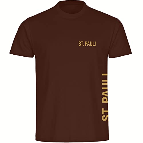 VIMAVERTRIEB® Herren T-Shirt St. Pauli - Brust & Seite - Druck: Gold metallik - Männer Shirt Fußball Fanartikel Fanshop - Größe: 3XL braun von VIMAVERTRIEB