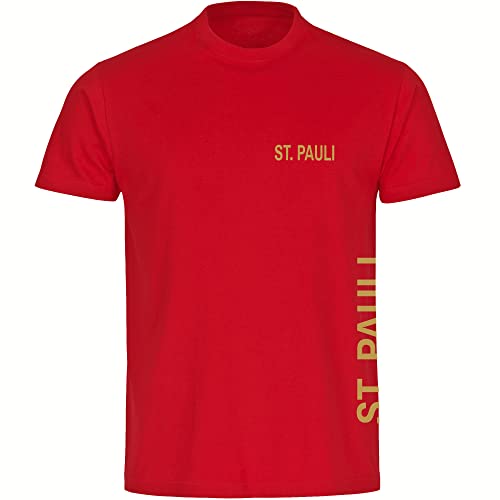 VIMAVERTRIEB® Herren T-Shirt St. Pauli - Brust & Seite - Druck: Gold metallik - Männer Shirt Fußball Fanartikel Fanshop - Größe: 4XL rot von VIMAVERTRIEB