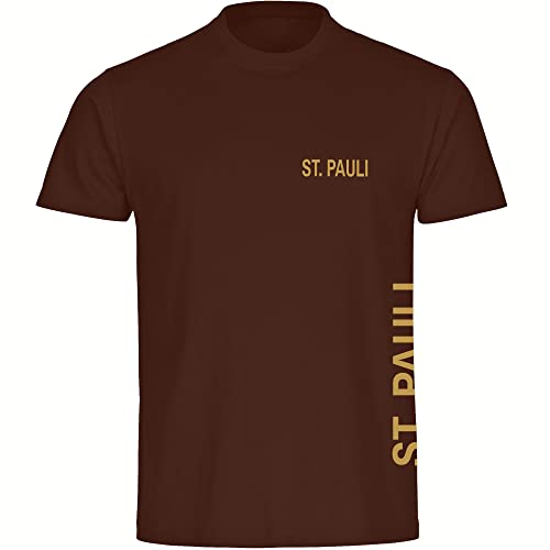 VIMAVERTRIEB® Herren T-Shirt St. Pauli - Brust & Seite - Druck: Gold metallik - Männer Shirt Fußball Fanartikel Fanshop - Größe: L braun von VIMAVERTRIEB