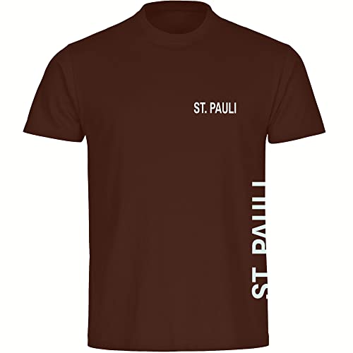 VIMAVERTRIEB® Herren T-Shirt St. Pauli - Brust & Seite - Druck: weiß - Männer Shirt Fußball Fanartikel Fanshop - Größe: 3XL braun von VIMAVERTRIEB