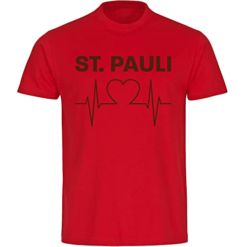 VIMAVERTRIEB® Herren T-Shirt St. Pauli - Herzschlag - Druck: braun - Männer Shirt Fußball Fanartikel Fanshop - Größe: M rot von VIMAVERTRIEB