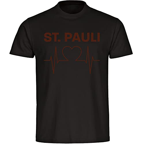 VIMAVERTRIEB® Herren T-Shirt St. Pauli - Herzschlag - Druck: braun - Männer Shirt Fußball Fanartikel Fanshop - Größe: XL schwarz von VIMAVERTRIEB