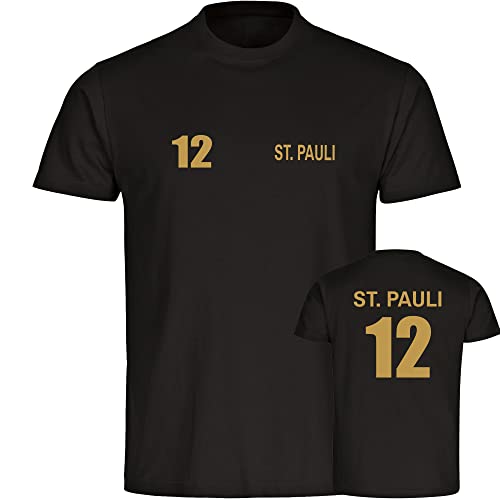 VIMAVERTRIEB® Herren T-Shirt St. Pauli - Trikot 12 - Druck: Gold metallik - Männer Shirt Fußball Fanartikel Fanshop - Größe: 4XL schwarz von VIMAVERTRIEB