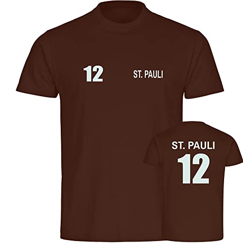 VIMAVERTRIEB® Herren T-Shirt St. Pauli - Trikot 12 - Druck: weiß - Männer Shirt Fußball Fanartikel Fanshop - Größe: L braun von VIMAVERTRIEB