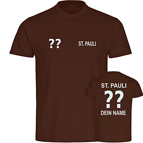 VIMAVERTRIEB® Herren T-Shirt St. Pauli - Trikot mit Deinem Namen und Nummer - Druck: weiß - Männer Shirt Fußball Fanartikel Fanshop - Größe: L braun von VIMAVERTRIEB