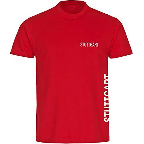 VIMAVERTRIEB® Herren T-Shirt Stuttgart - Brust & Seite - Druck: weiß - Männer Shirt Fußball Fanartikel Fanshop - Größe: L rot von VIMAVERTRIEB