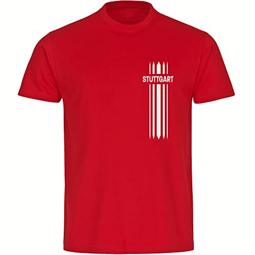 VIMAVERTRIEB® Herren T-Shirt Stuttgart - Streifen - Druck: weiß - Männer Shirt Fußball Fanartikel Fanshop - Größe: XL rot von VIMAVERTRIEB