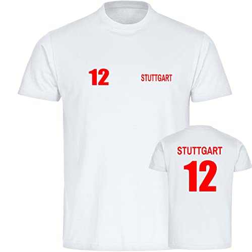 VIMAVERTRIEB® Herren T-Shirt Stuttgart - Trikot 12 - Druck: rot - Männer Shirt Fußball Fanartikel Fanshop - Größe: L weiß von VIMAVERTRIEB