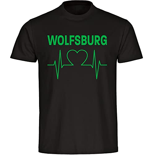 VIMAVERTRIEB® Herren T-Shirt Wolfsburg - Herzschlag - Druck: grün - Männer Shirt Fußball Fanartikel Fanshop - Größe: L schwarz von VIMAVERTRIEB