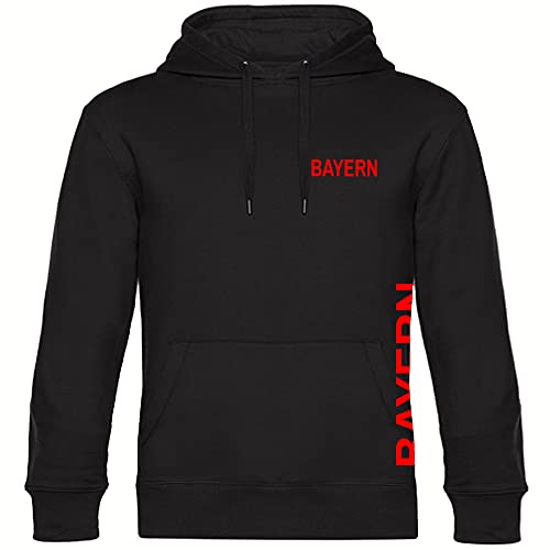 VIMAVERTRIEB® Kapuzen Sweatshirt Bayern - Brust & Seite - Druck: rot - Shirt Pulli Hoodie Fußball Fanartikel Fanshop - Größe: M schwarz von VIMAVERTRIEB