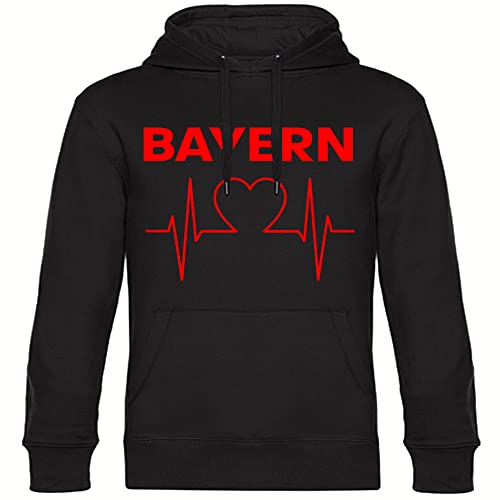 VIMAVERTRIEB® Kapuzen Sweatshirt Bayern - Herzschlag - Druck: rot - Shirt Pulli Hoodie Fußball Fanartikel Fanshop - Größe: L schwarz von VIMAVERTRIEB