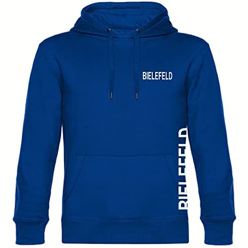 VIMAVERTRIEB® Kapuzen Sweatshirt Bielefeld - Brust & Seite - Druck: weiß - Shirt Pulli Hoodie Fußball Fanartikel Fanshop - Größe: M blau von VIMAVERTRIEB