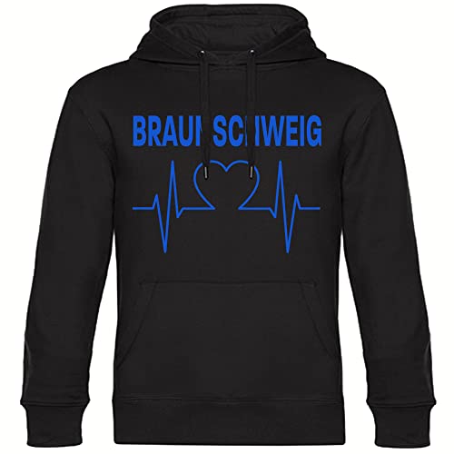 VIMAVERTRIEB® Kapuzen Sweatshirt Braunschweig - Herzschlag - Druck: blau - Shirt Pulli Hoodie Fußball Fanartikel Fanshop - Größe: XL schwarz-2 von VIMAVERTRIEB