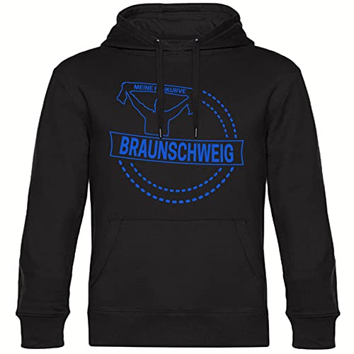 VIMAVERTRIEB® Kapuzen Sweatshirt Braunschweig - Meine Fankurve - Druck: blau - Shirt Pulli Hoodie Fußball Fanartikel Fanshop - Größe: L schwarz-2 von VIMAVERTRIEB