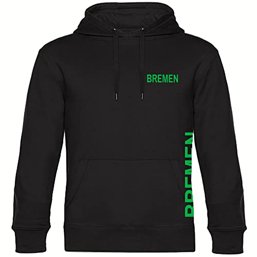 VIMAVERTRIEB® Kapuzen Sweatshirt Bremen - Brust & Seite - Druck: grün - Shirt Pulli Hoodie Fußball Fanartikel Fanshop - Größe: M schwarz von VIMAVERTRIEB