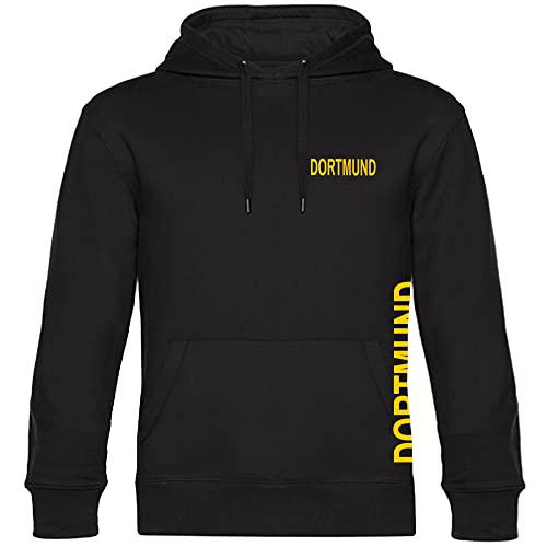 VIMAVERTRIEB® Kapuzen Sweatshirt Dortmund - Brust & Seite - Druck: gelb - Shirt Pulli Hoodie Fußball Fanartikel Fanshop - Größe: M schwarz von VIMAVERTRIEB