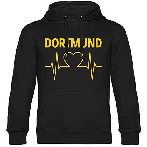 VIMAVERTRIEB® Kapuzen Sweatshirt Dortmund - Herzschlag - Druck: gelb - Shirt Pulli Hoodie Fußball Fanartikel Fanshop - Größe: L schwarz von VIMAVERTRIEB