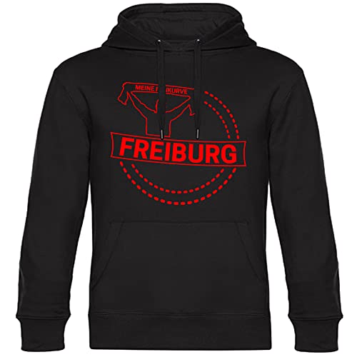 VIMAVERTRIEB® Kapuzen Sweatshirt Freiburg - Meine Fankurve - Druck: rot - Shirt Pulli Hoodie Fußball Fanartikel Fanshop - Größe: XXL schwarz von VIMAVERTRIEB