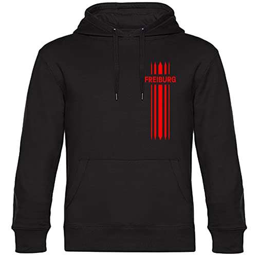 VIMAVERTRIEB® Kapuzen Sweatshirt Freiburg - Streifen - Druck: rot - Shirt Pulli Hoodie Fußball Fanartikel Fanshop - Größe: S schwarz von VIMAVERTRIEB