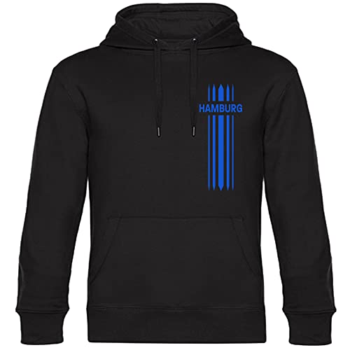 VIMAVERTRIEB® Kapuzen Sweatshirt Hamburg - Streifen - Druck: blau - Shirt Pulli Hoodie Fußball Fanartikel Fanshop - Größe: M schwarz von VIMAVERTRIEB