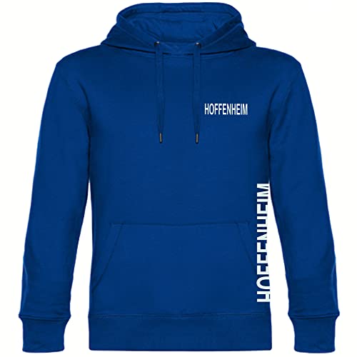 VIMAVERTRIEB® Kapuzen Sweatshirt Hoffenheim - Brust & Seite - Druck: weiß - Shirt Pulli Hoodie Fußball Fanartikel Fanshop - Größe: M blau von VIMAVERTRIEB