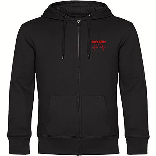 VIMAVERTRIEB® Kapuzen Sweatshirt Jacke Bayern - Herzschlag - Druck: rot - Shirt Pulli Fußball Fanartikel Fanshop - Größe: M schwarz von VIMAVERTRIEB