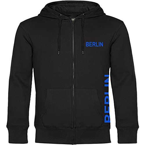 VIMAVERTRIEB® Kapuzen Sweatshirt Jacke Berlin - Brust & Seite - Druck: blau - Shirt Pulli Fußball Fanartikel Fanshop - Größe: L schwarz von VIMAVERTRIEB