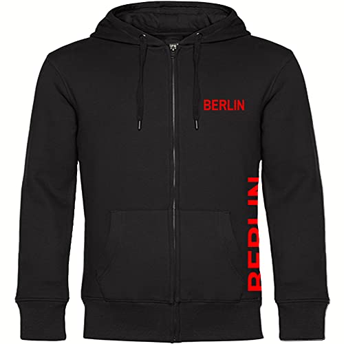 VIMAVERTRIEB® Kapuzen Sweatshirt Jacke Berlin - Brust & Seite - Druck: rot - Shirt Pulli Fußball Fanartikel Fanshop - Größe: XL schwarz von VIMAVERTRIEB