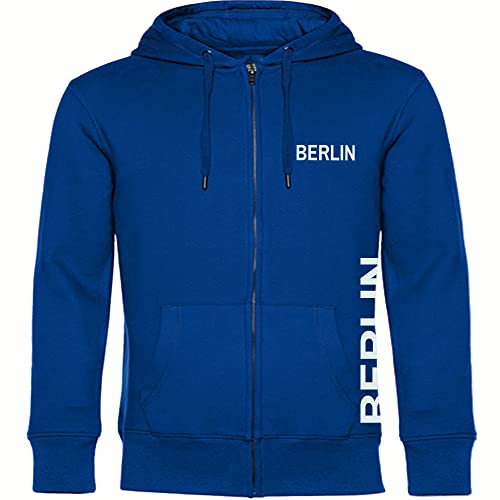 VIMAVERTRIEB® Kapuzen Sweatshirt Jacke Berlin - Brust & Seite - Druck: weiß - Shirt Pulli Fußball Fanartikel Fanshop - Größe: L blau von VIMAVERTRIEB