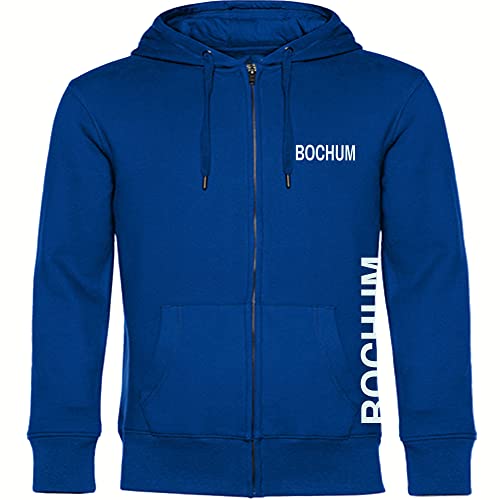 VIMAVERTRIEB® Kapuzen Sweatshirt Jacke Bochum - Brust & Seite - Druck: weiß - Shirt Pulli Fußball Fanartikel Fanshop - Größe: L blau von VIMAVERTRIEB