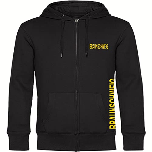 VIMAVERTRIEB® Kapuzen Sweatshirt Jacke Braunschweig - Brust & Seite - Druck: gelb - Shirt Pulli Fußball Fanartikel Fanshop - Größe: 3XL schwarz-1 von VIMAVERTRIEB