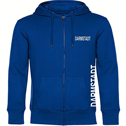 VIMAVERTRIEB® Kapuzen Sweatshirt Jacke Darmstadt - Brust & Seite - Druck: weiß - Shirt Pulli Fußball Fanartikel Fanshop - Größe: M blau von VIMAVERTRIEB