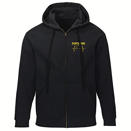 VIMAVERTRIEB® Kapuzen Sweatshirt Jacke Dortmund - Herzschlag - Druck: gelb - Shirt Pulli Fußball Fanartikel Fanshop - Größe: 3XL schwarz von VIMAVERTRIEB