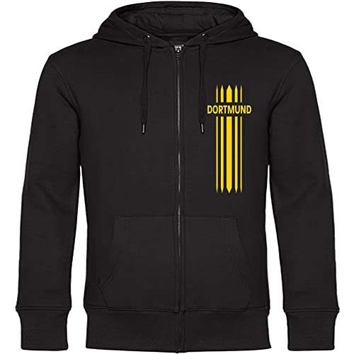 VIMAVERTRIEB® Kapuzen Sweatshirt Jacke Dortmund - Streifen - Druck: gelb - Shirt Pulli Fußball Fanartikel Fanshop - Größe: L schwarz von VIMAVERTRIEB