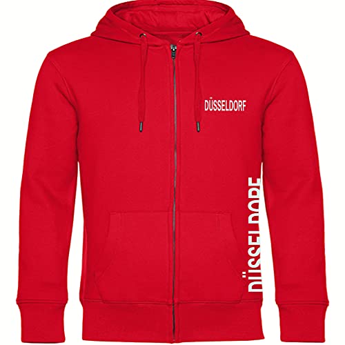 VIMAVERTRIEB® Kapuzen Sweatshirt Jacke Düsseldorf - Brust & Seite - Druck: weiß - Shirt Pulli Fußball Fanartikel Fanshop - Größe: M rot von VIMAVERTRIEB