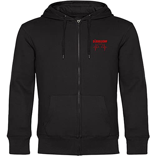 VIMAVERTRIEB® Kapuzen Sweatshirt Jacke Düsseldorf - Herzschlag - Druck: rot - Shirt Pulli Fußball Fanartikel Fanshop - Größe: L schwarz von VIMAVERTRIEB