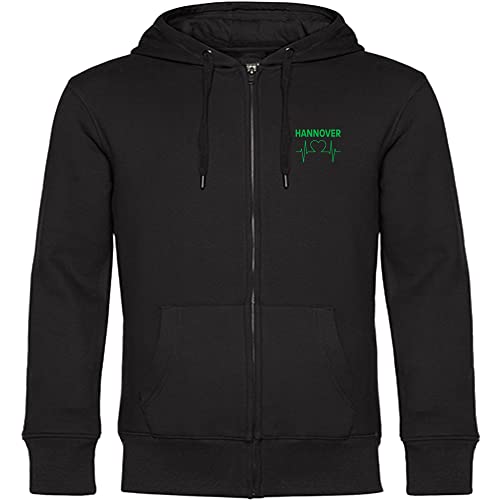 VIMAVERTRIEB® Kapuzen Sweatshirt Jacke Hannover - Herzschlag - Druck: grün - Shirt Pulli Fußball Fanartikel Fanshop - Größe: L schwarz von VIMAVERTRIEB