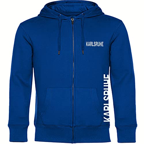 VIMAVERTRIEB® Kapuzen Sweatshirt Jacke Karlsruhe - Brust & Seite - Druck: weiß - Shirt Pulli Fußball Fanartikel Fanshop - Größe: 3XL blau von VIMAVERTRIEB