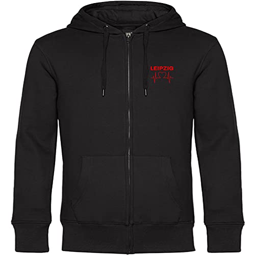 VIMAVERTRIEB® Kapuzen Sweatshirt Jacke Leipzig - Herzschlag - Druck: rot - Shirt Pulli Fußball Fanartikel Fanshop - Größe: XXL schwarz von VIMAVERTRIEB