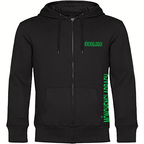 VIMAVERTRIEB® Kapuzen Sweatshirt Jacke Mönchengladbach - Brust & Seite - Druck: grün - Shirt Pulli Fußball Fanartikel Fanshop - Größe: L schwarz von VIMAVERTRIEB